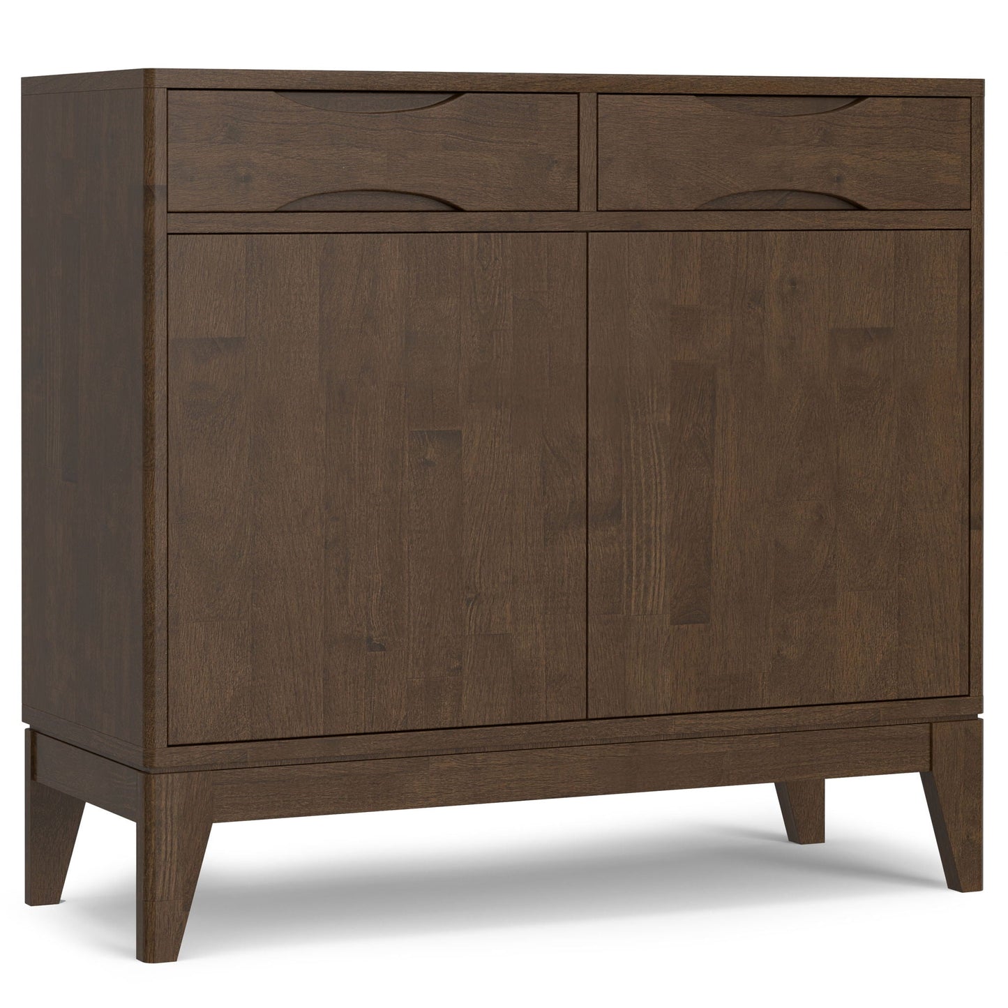 Harper Walnut Brown Entryway Cabinet with two drawers above a lower cabinet on tapered legs on Tampa Home & Garden Store