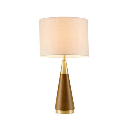 Triangular Table Lamp HouseOfZazla wood cone base with brass accents beige lampshade on Tampa Home & Garden Store