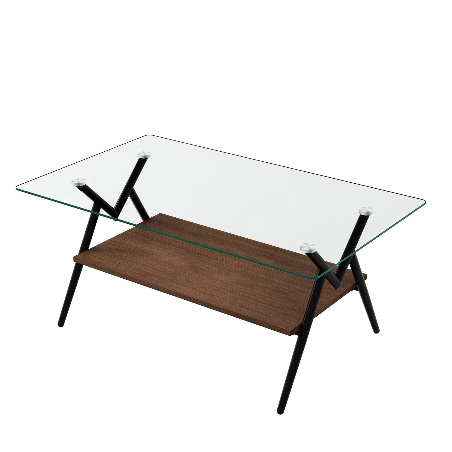 Rectangle coffee table with tempered glass top and wood shelf, black legs Unique Piece Furniture on Tampa Home & Garden Store