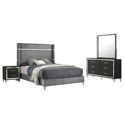 Malcolm 5-Piece Bedroom Set with wingback gray bed, dresser and black nightstands by HouseOfZazla on Tampa Home & Garden Store