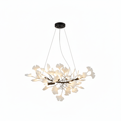 Chandelier Moktan Sabai porcelain ginkgo leaf design with flexible branches, white leaves on Tampa Home & Garden Store