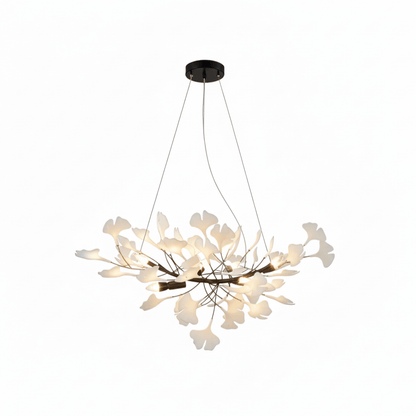 Porcelain Ginkgo Leaf Linear Chandelier with Flexible Branches by Moktan Sabai on Tampa Home & Garden Store