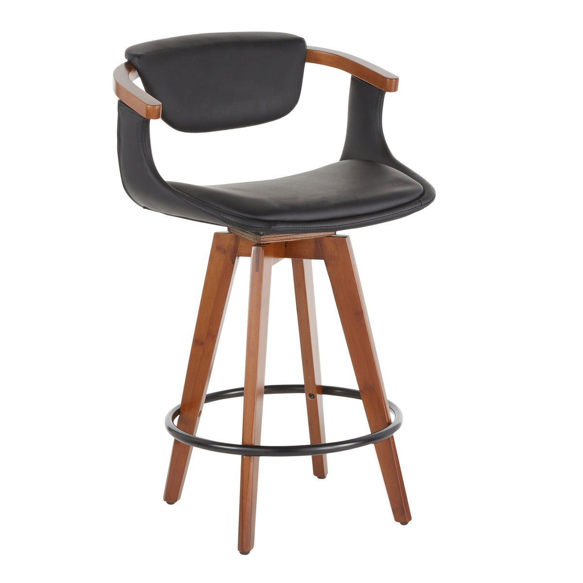 Mid Century Modern Counter Stool with Swivel Seat, black faux leather, legs by HouseOfZazla on Tampa Home & Garden Store