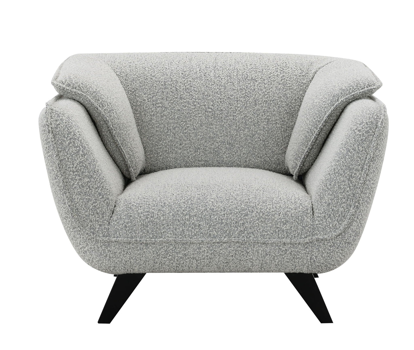 Nayeli Boucle Chair gray boucle fabric armchair with angled black legs HouseOfZazla on Tampa Home & Garden Store