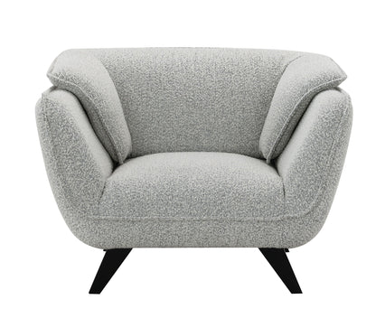 Nayeli Boucle Chair gray boucle fabric armchair with angled black legs HouseOfZazla on Tampa Home & Garden Store