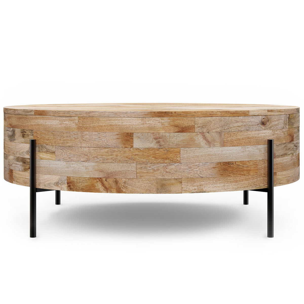 HouseOfZazla solid mango wood coffee table with curved round top and black metal legs on Tampa Home & Garden Store