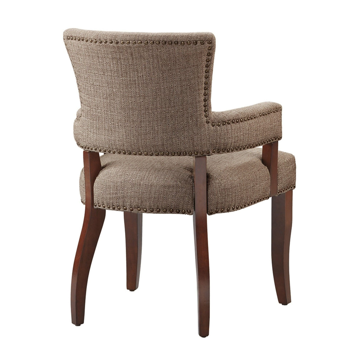 Arm dining chairs set of 2 taupe fabric with brass nailhead trim HouseOfZazla on Tampa Home & Garden Store