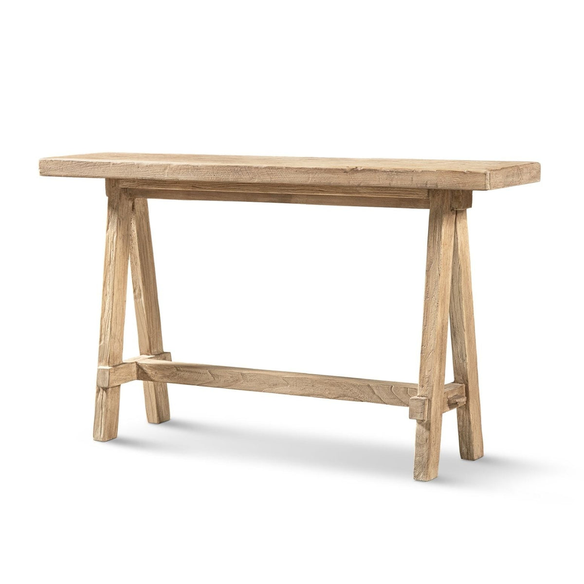 Trestle coffee table in solid reclaimed elm, light brown finish, HouseOfZazla on Tampa Home & Garden Store