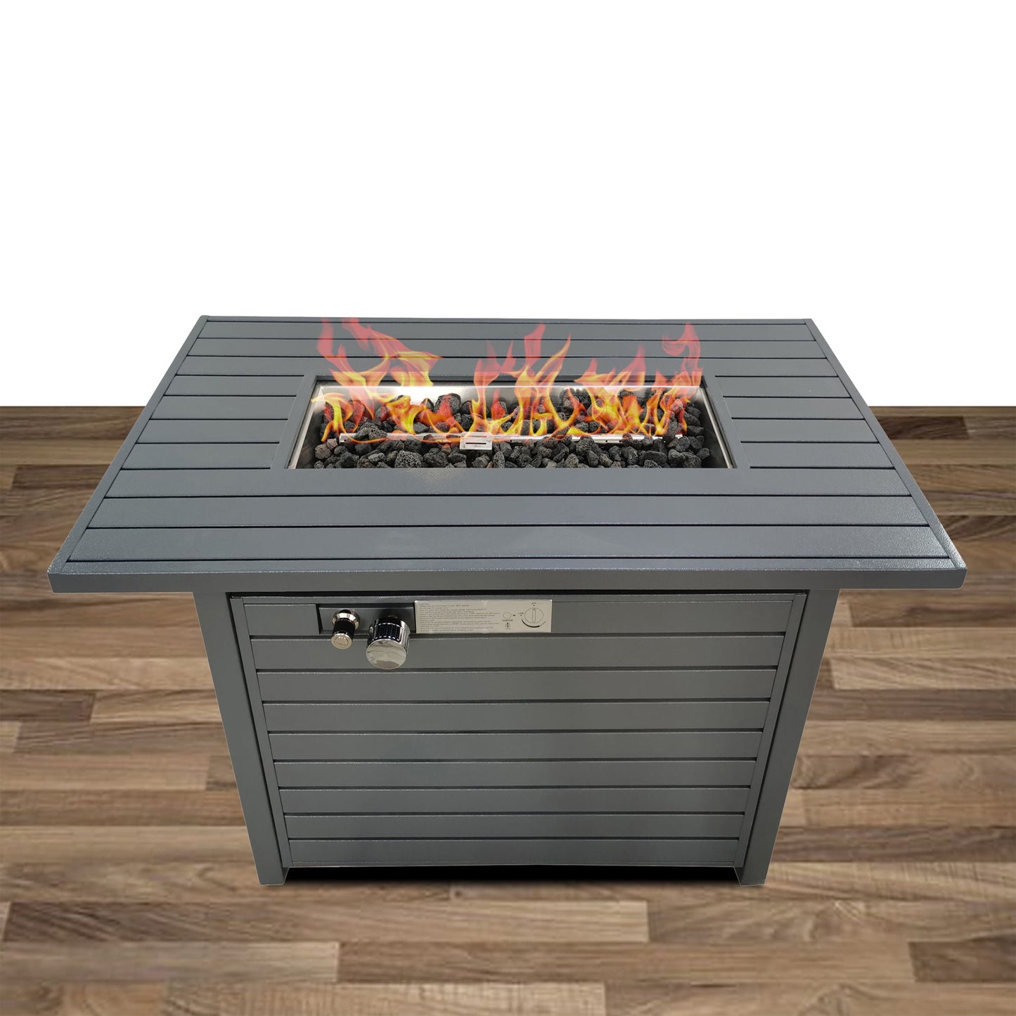 Propane Outdoor Fire Pit Table With a Gray Lid