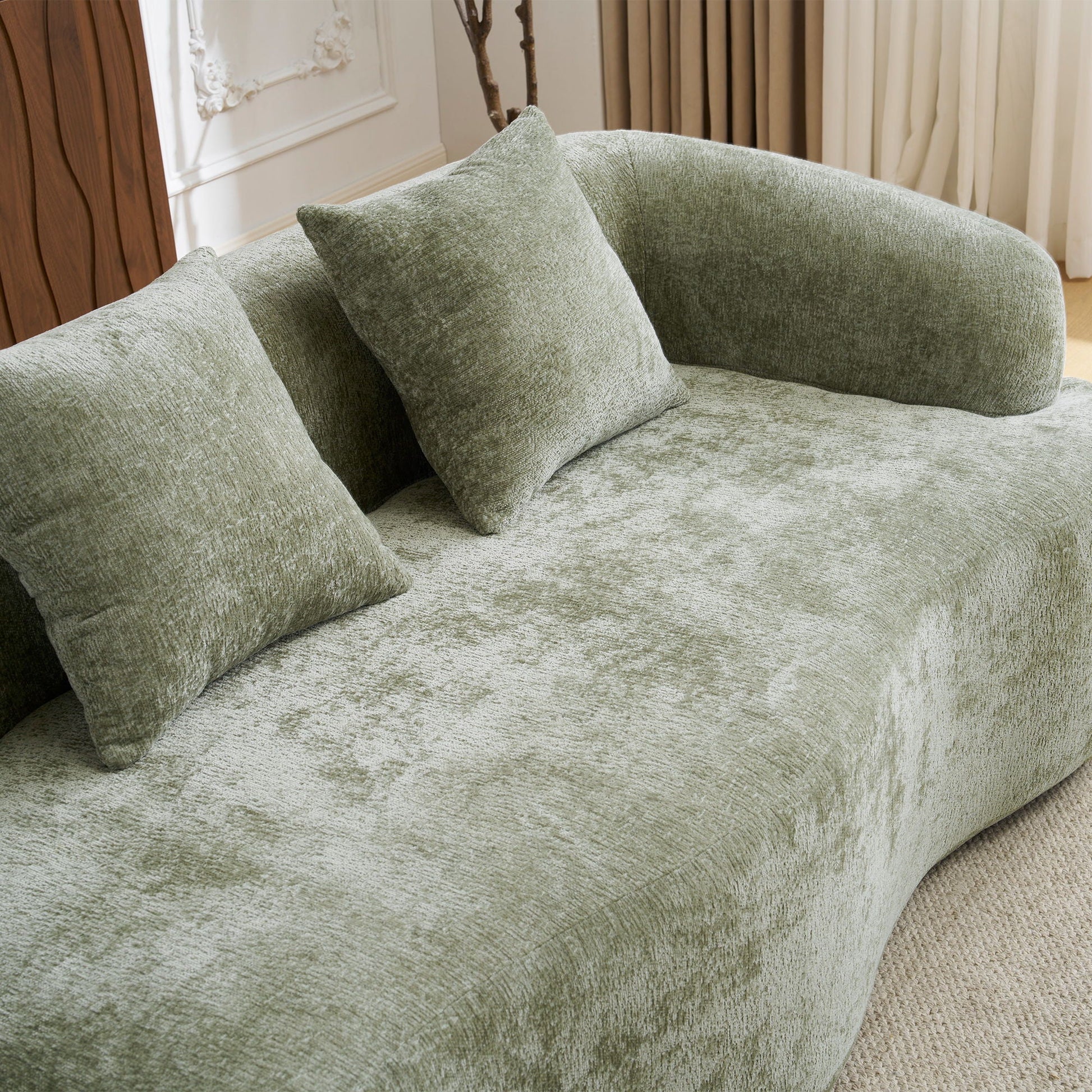 Modular L-Shape sofa with curved chaise in sage green textured fabric HouseOfZazla on Tampa Home & Garden Store