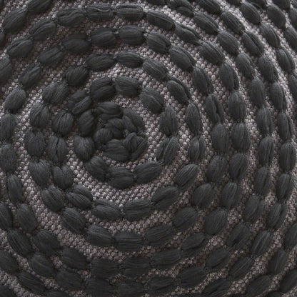 River Handcrafted Cylindrical Pouf with black rope texture on gray weave base on Tampa Home & Garden Store