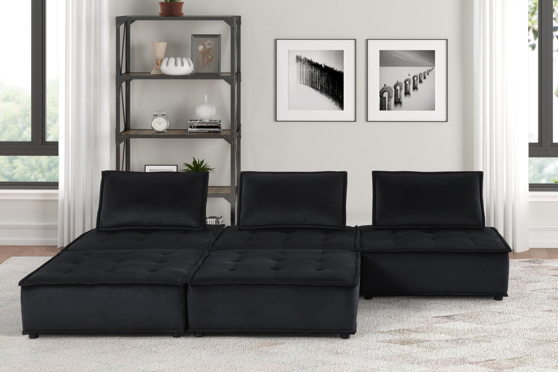 Anna Stylish Sectional Sofa Ottoman by HouseOfZazla, black fabric modular unit on Tampa Home & Garden Store