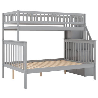 Bunk bed with staircase by HouseOfZazla, gray wood twin over twin with guardrails on Tampa Home & Garden Store