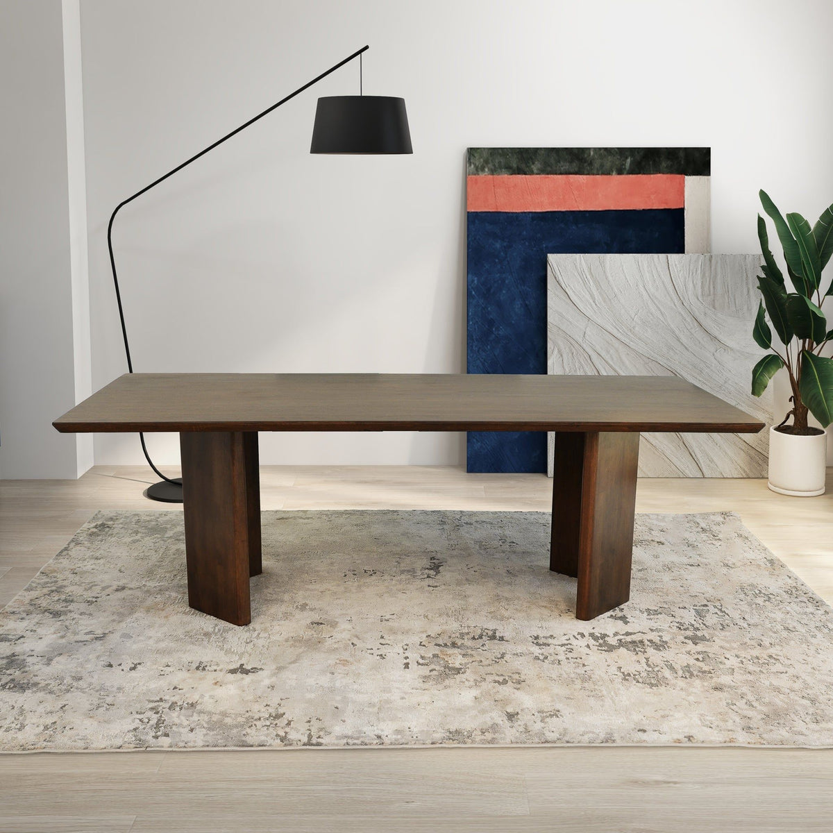 Walnut dining table Alden by HouseOfZazla in Japandi style with chunky dark legs on Tampa Home & Garden Store