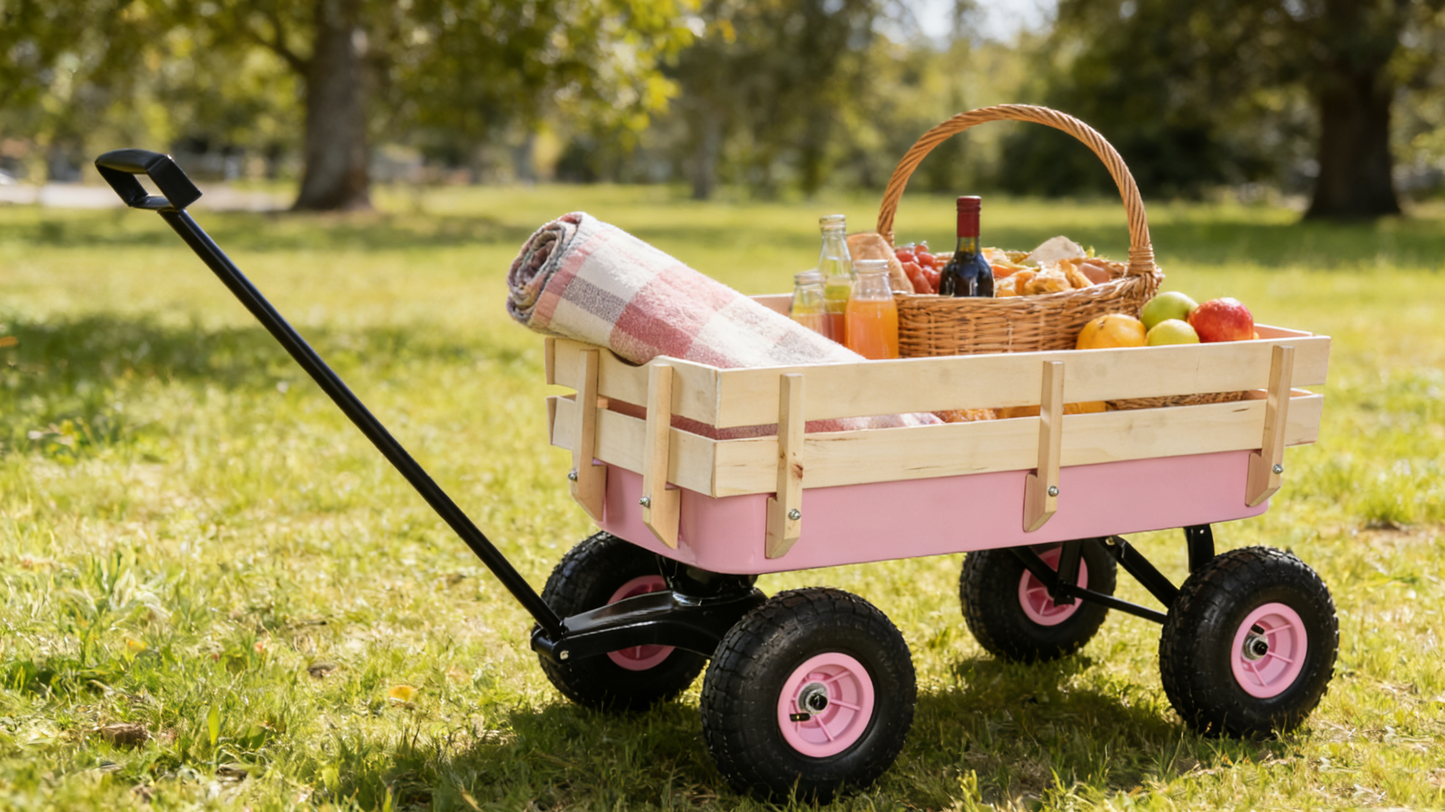 All Terrain Outdoor Wagon and Wood Railing
