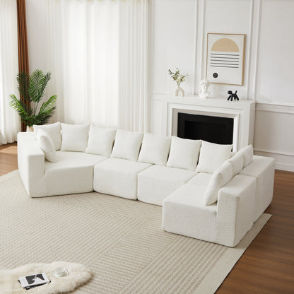 151.6-Inch Extra-Large L-Shaped Chenille Sectional Sofa ivory white fabric on Tampa Home & Garden Store