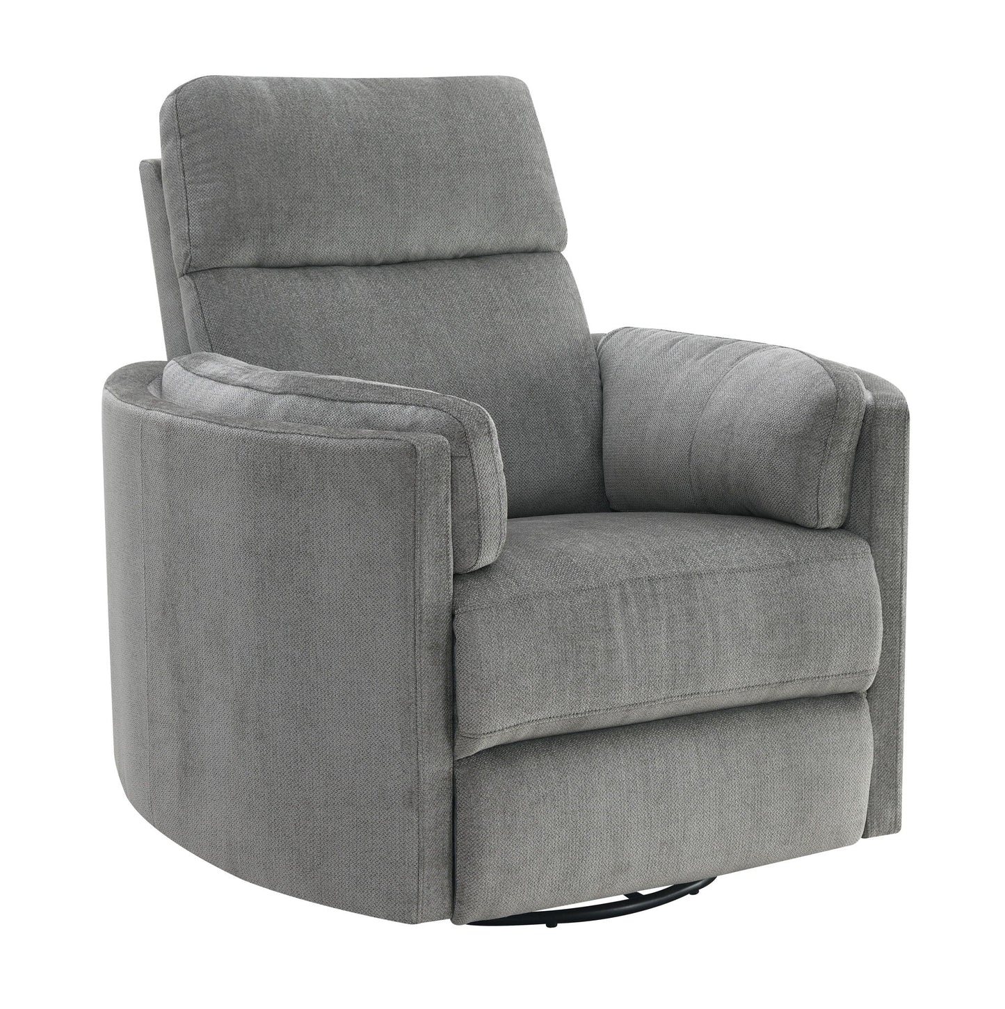 HouseOfZazla Sagen glider recliner with swivel in gray fabric, cushioned back on Tampa Home & Garden Store