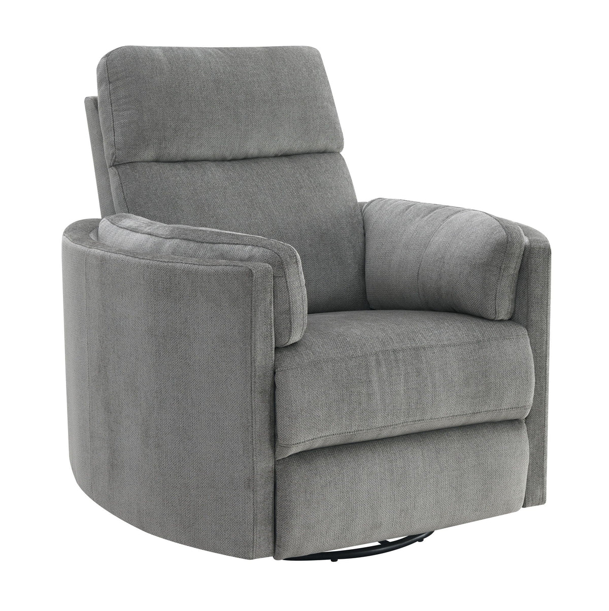 HouseOfZazla Sagen glider recliner with swivel in gray fabric, cushioned back on Tampa Home & Garden Store