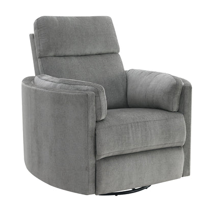 HouseOfZazla Sagen glider recliner with swivel in gray fabric, cushioned back on Tampa Home & Garden Store
