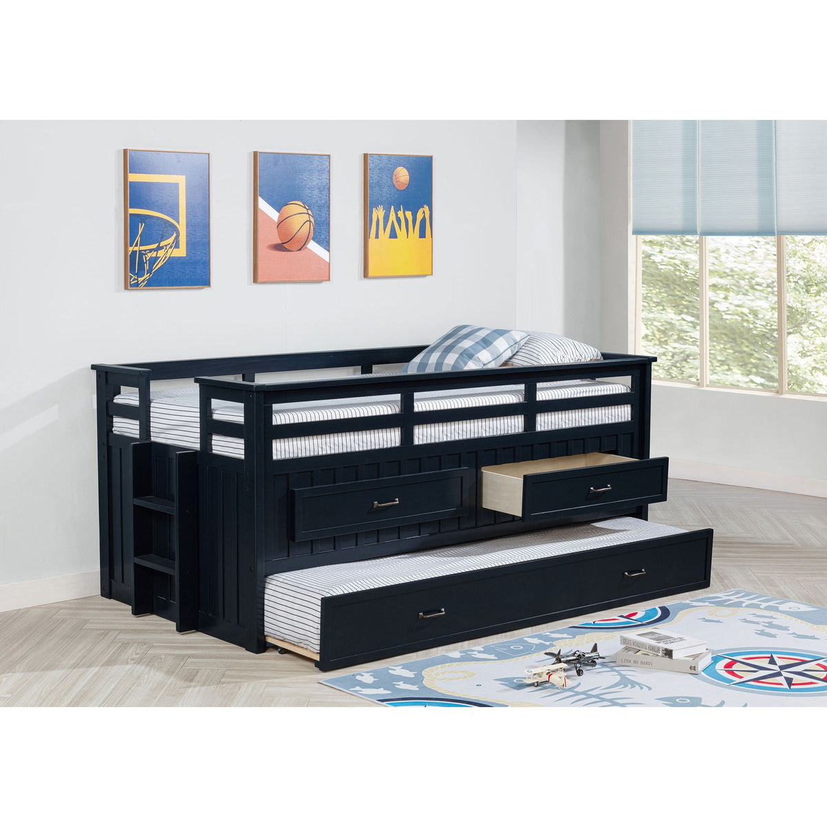 Starboard Captain's Bed with Trundle, black twin storage bed with built-in drawers on Tampa Home & Garden Store