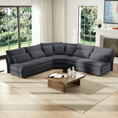 5 Seater L-Shaped Sectional Sofa with Curved Corner dark charcoal fabric with 7 pillows on Tampa Home & Garden Store