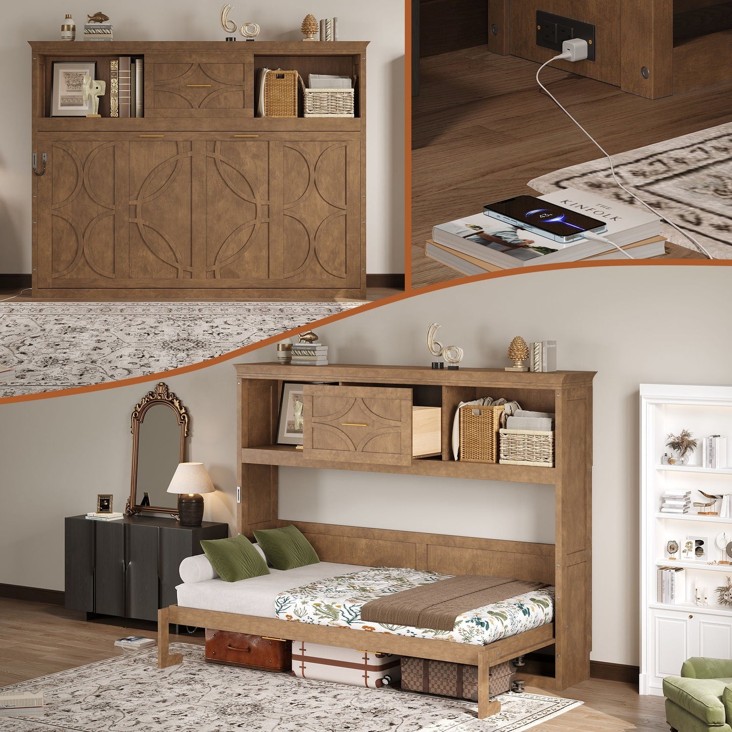 Twin Murphy Bed and Drawer with Charging Station