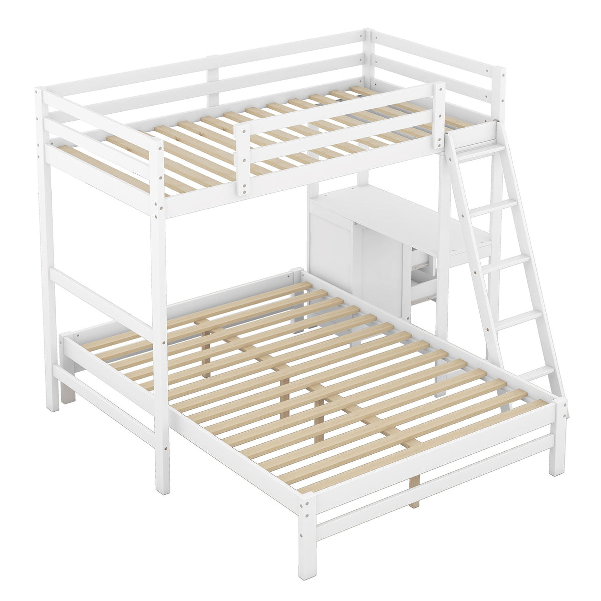 White bunk bed with built-in desk and 3 drawers, slatted beds, ladder on right on Tampa Home & Garden Store