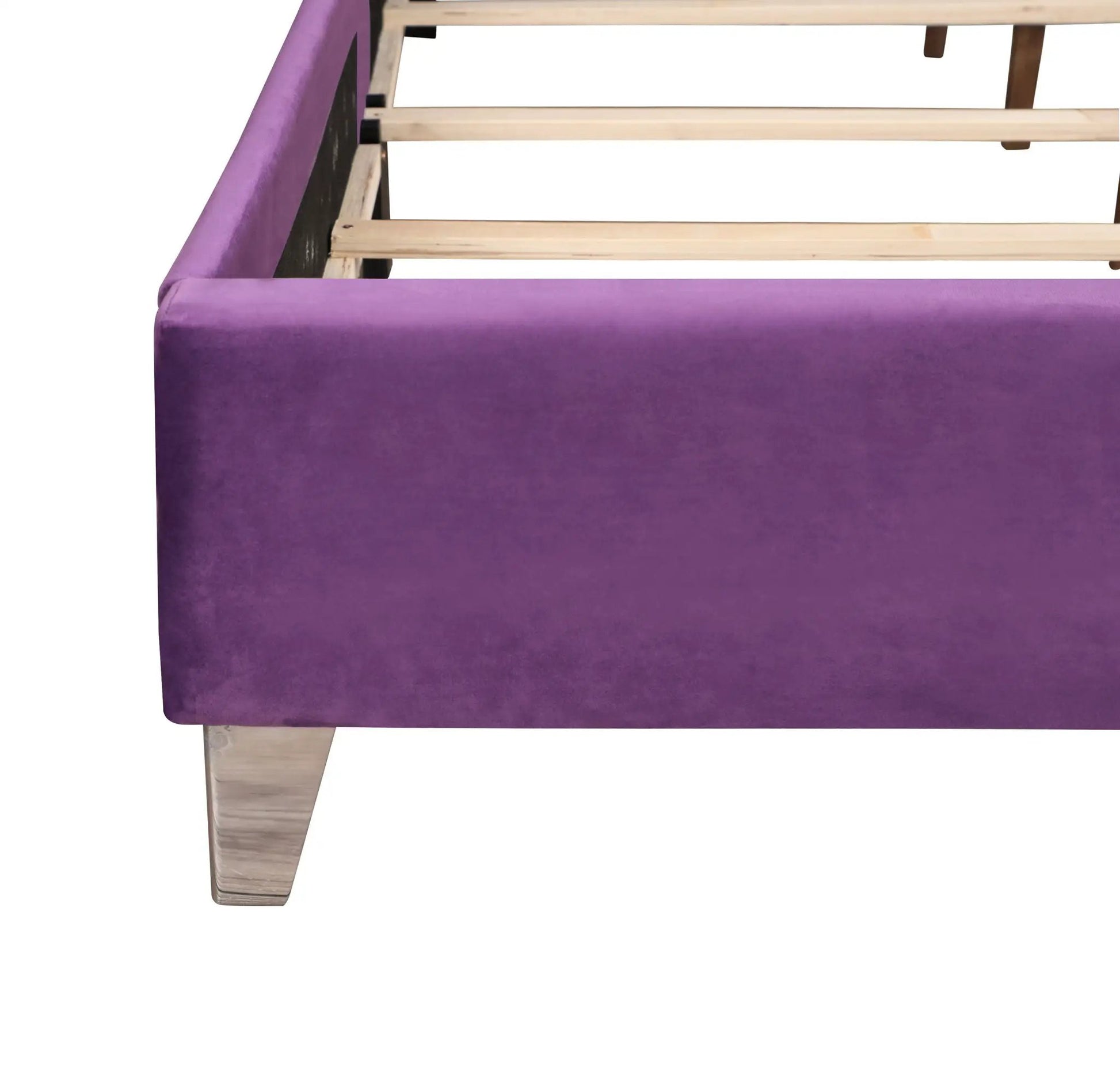 Upholstered Nailhead Chic Bed purple fabric with wood slat supports Unique Piece Furniture on Tampa Home & Garden Store