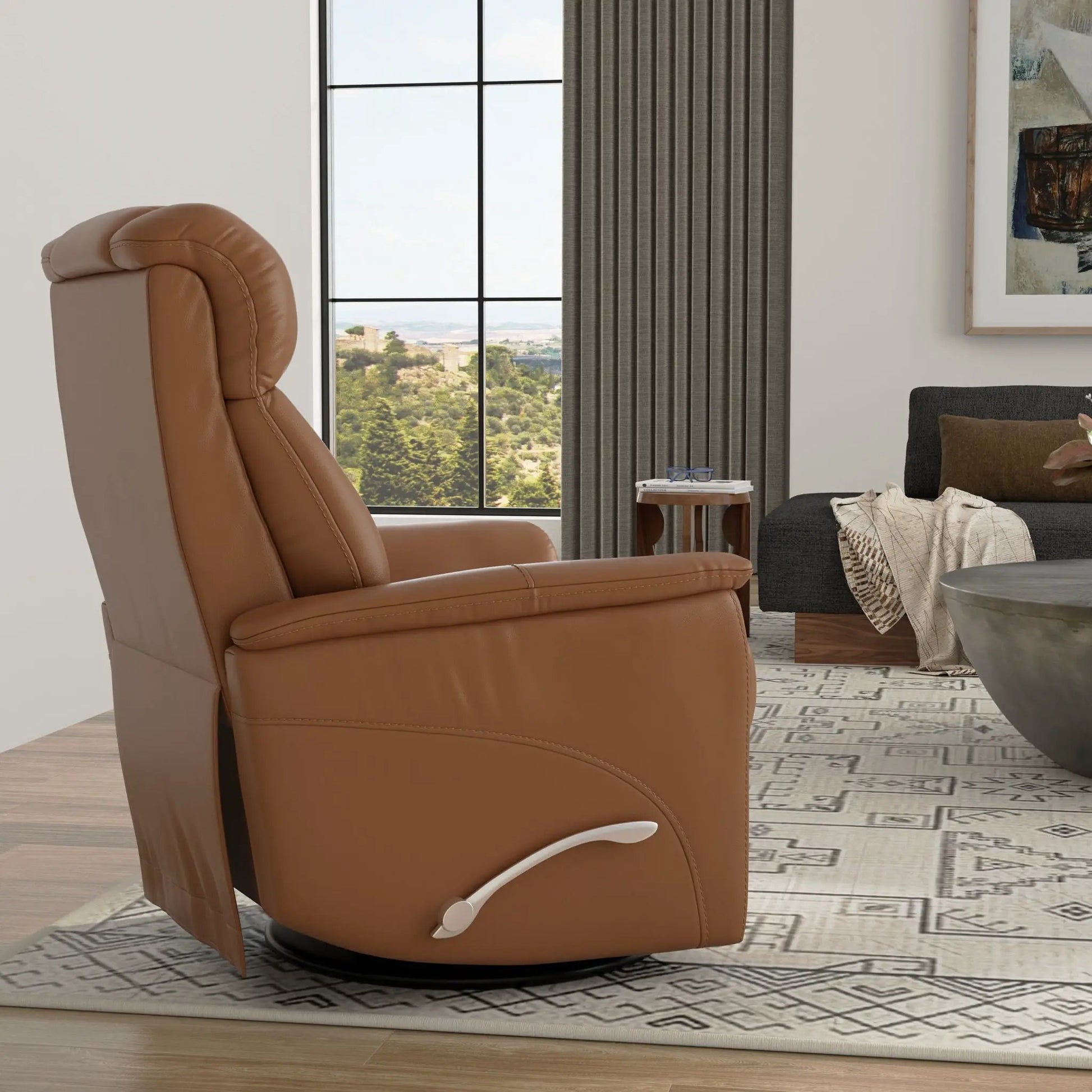 Bentley swivel glider recliner tan leather with manual headrest Unique Piece Furniture on Tampa Home & Garden Store