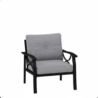 All-Weather Armchairs With Cushions, set of 2; black frame, gray cushions, outdoor chairs on Tampa Home & Garden Store