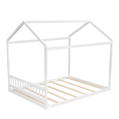 White wooden canopy bed frame with house-shaped top, slatted base on Tampa Home & Garden Store