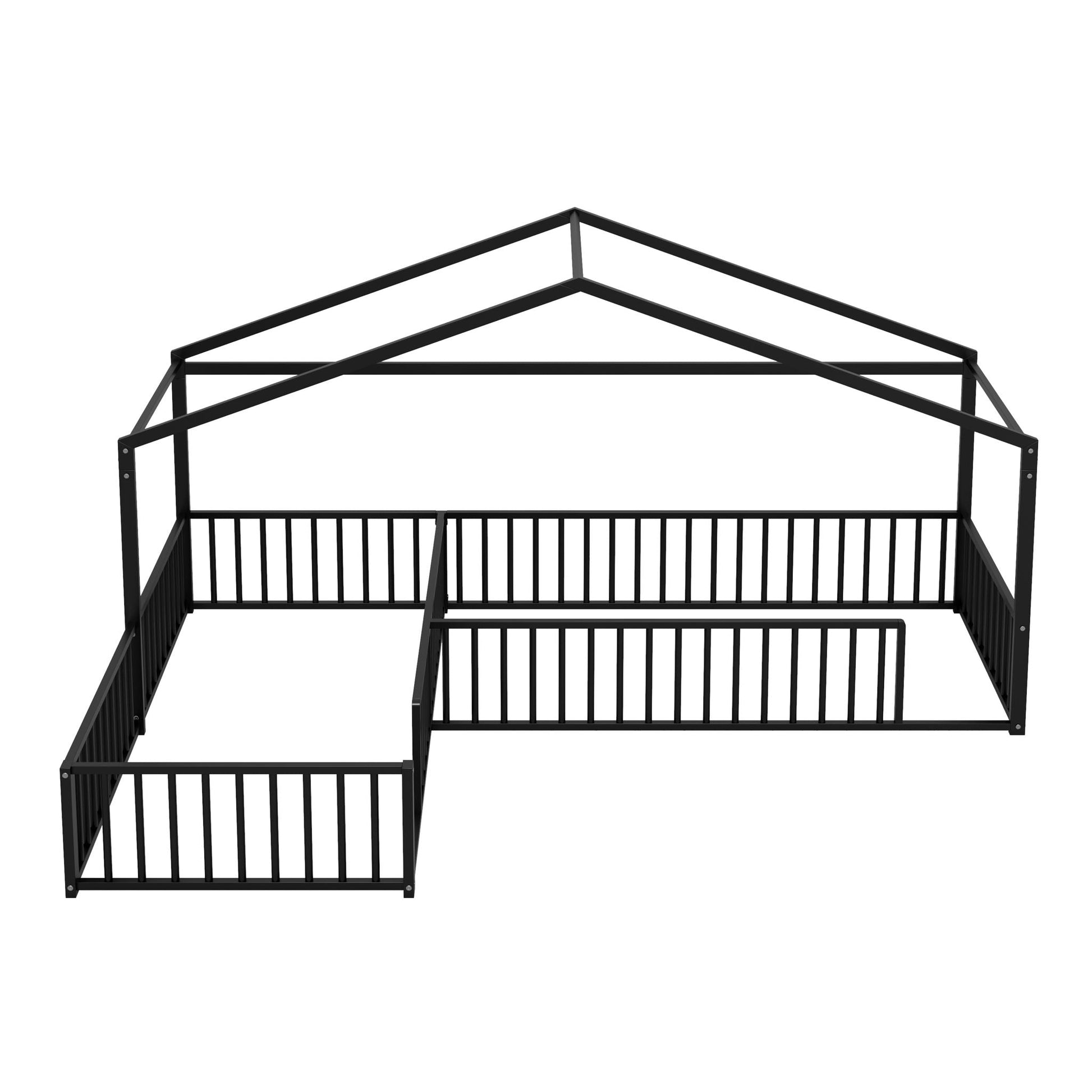 L-Shaped Montessori Canopy Bed black metal frame with partitioned fence by HouseOfZazla on Tampa Home & Garden Store