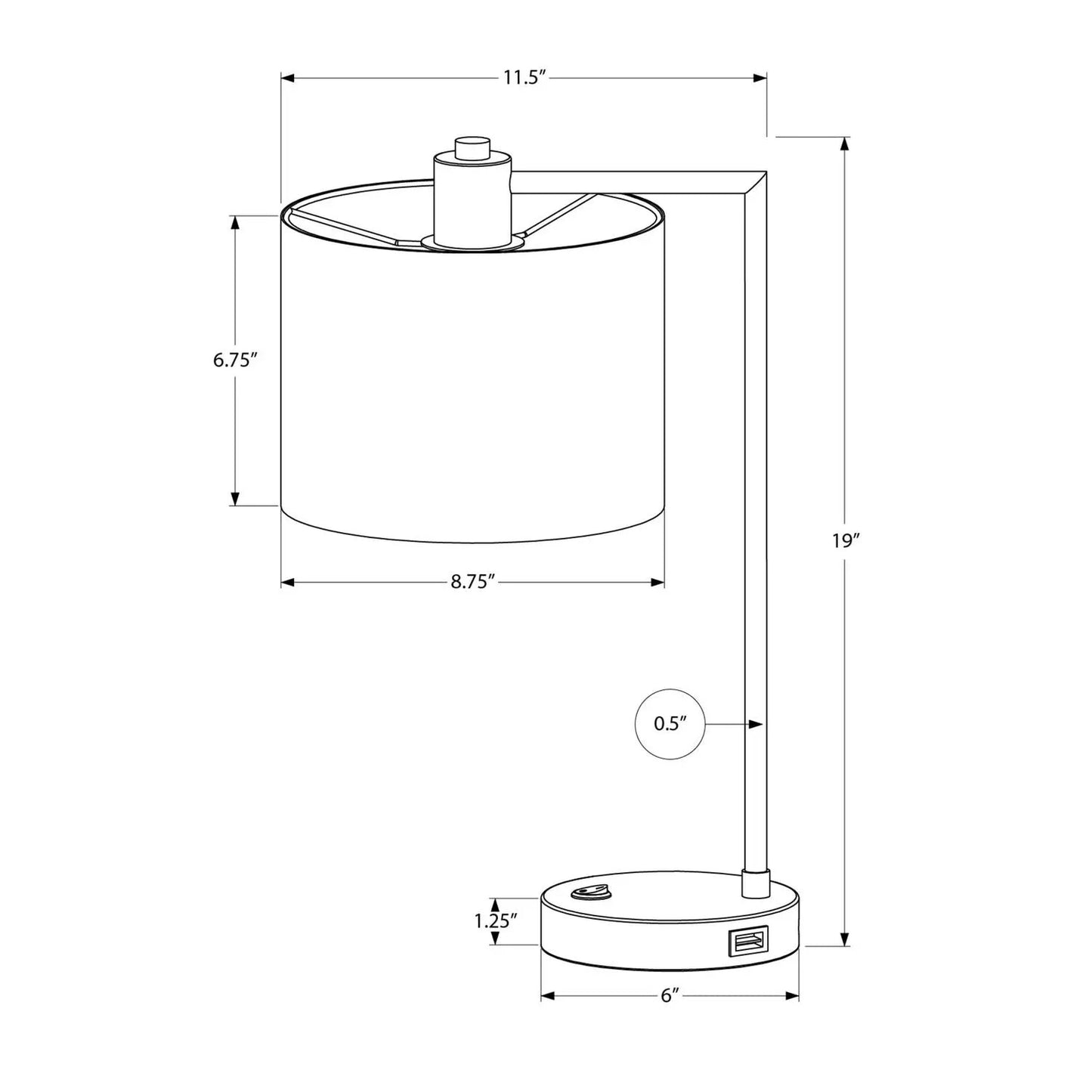Table lamp with USB port, modern black and cream finish, 19 in tall, 6 in base dia on Tampa Home & Garden Store