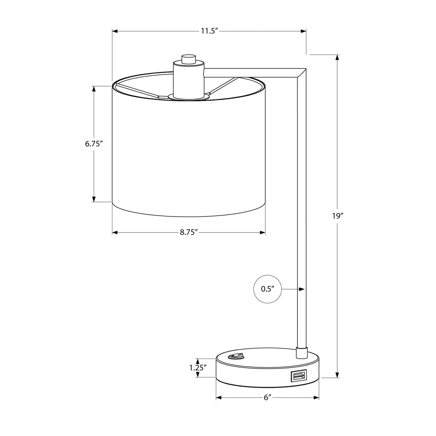 Table lamp with USB port, modern black and cream finish, 19 in tall, 6 in base dia on Tampa Home & Garden Store