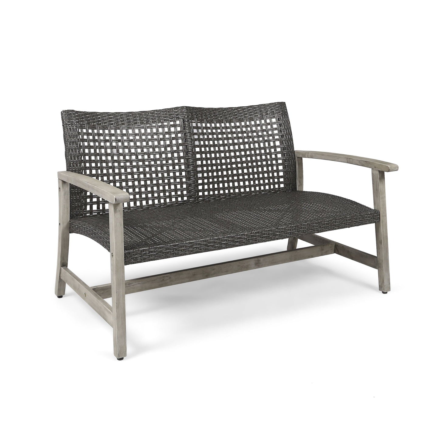 Hampton Outdoor Wood and Wicker Loveseat Gray