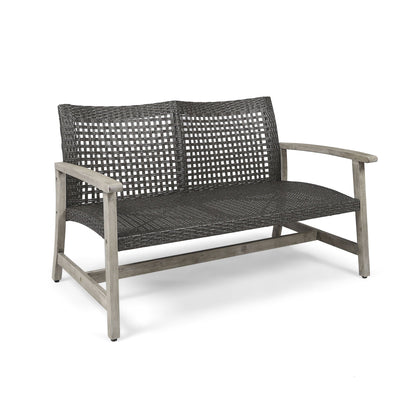 Hampton Outdoor Wood and Wicker Loveseat Gray