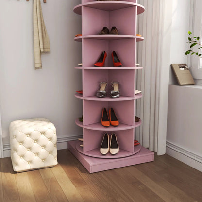 360 Rotating Shoe Cabinet 6 Layers pink circular shelves displaying heels on Tampa Home & Garden Store