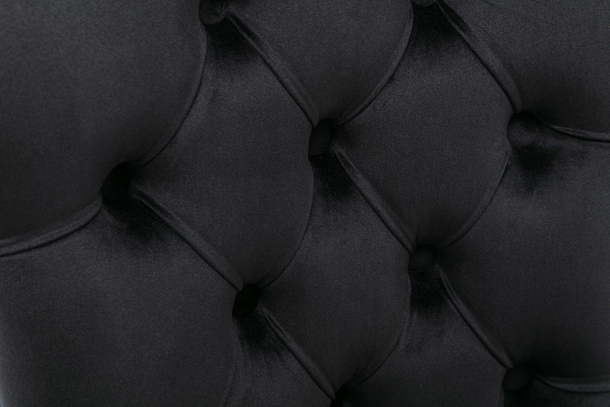 Tufted dining chair set black velvet upholstery close-up with button-tufted cushions on Tampa Home & Garden Store