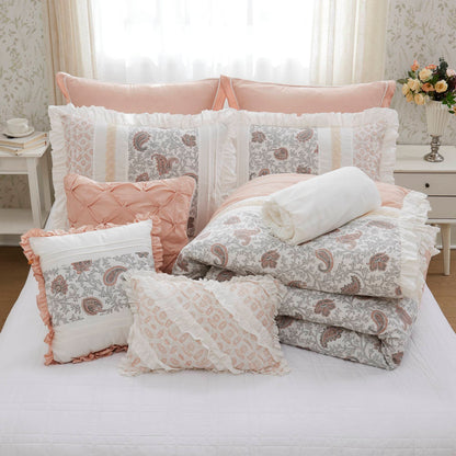 9 Piece Cotton Percale Comforter Set Blush by HouseOfZazla with floral quilt pattern on Tampa Home & Garden Store