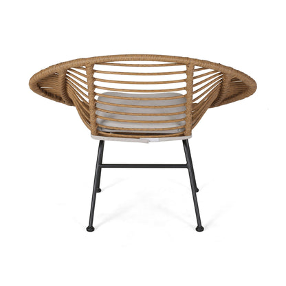 Cordella outdoor woven wicker chairs with light gray cushions and black metal legs set of 2 on Tampa Home & Garden Store