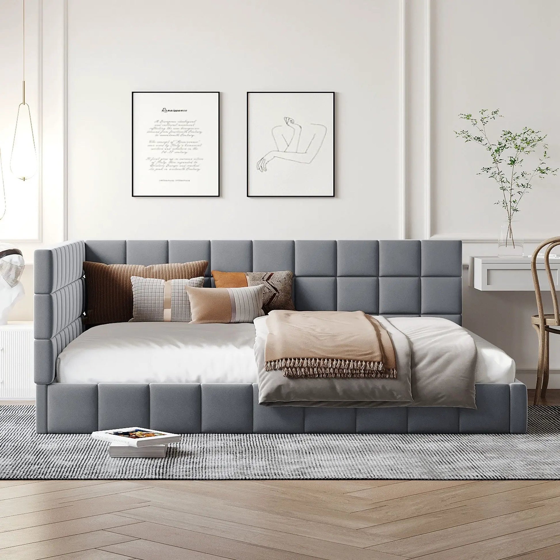 Full-size upholstered gray daybed/sofa bed with square-tufted sides by Unique Piece Furniture on Tampa Home & Garden Store