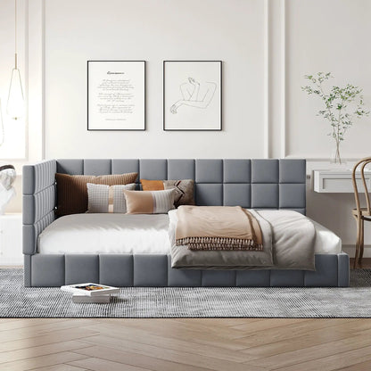 Full-size upholstered gray daybed/sofa bed with square-tufted sides by Unique Piece Furniture on Tampa Home & Garden Store