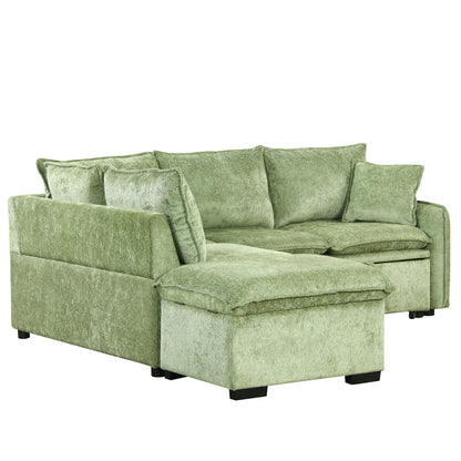Sleeper sectional by HouseOfZazla in green velvet with storage ottoman and pillows on Tampa Home & Garden Store