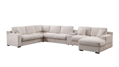 Celine fabric corner sectional sofa with right-facing chaise, cupholders, charging ports on Tampa Home & Garden Store