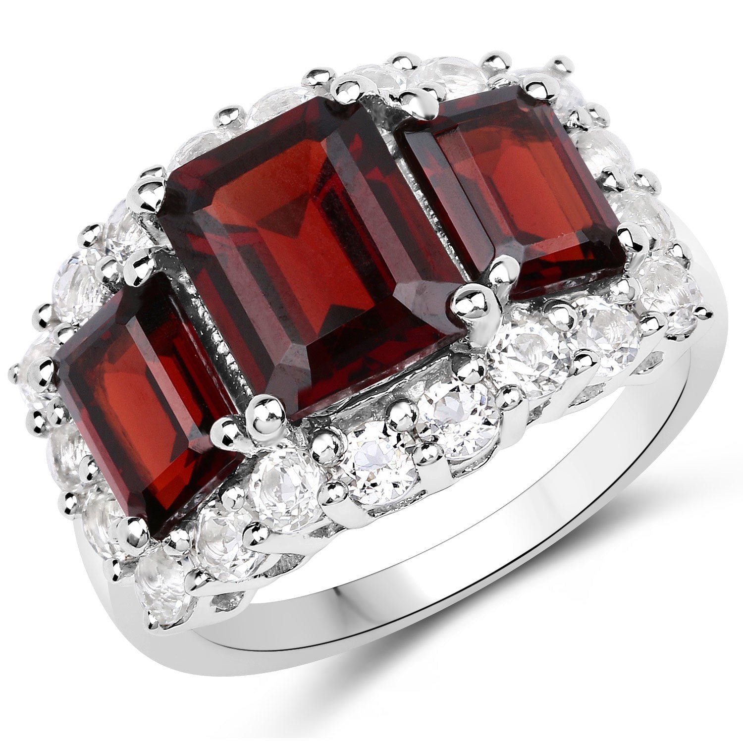 Garnet and white topaz ring in .925 silver by Bids.com with two square garnets and halo of white topaz on Tampa Home & Garden Store