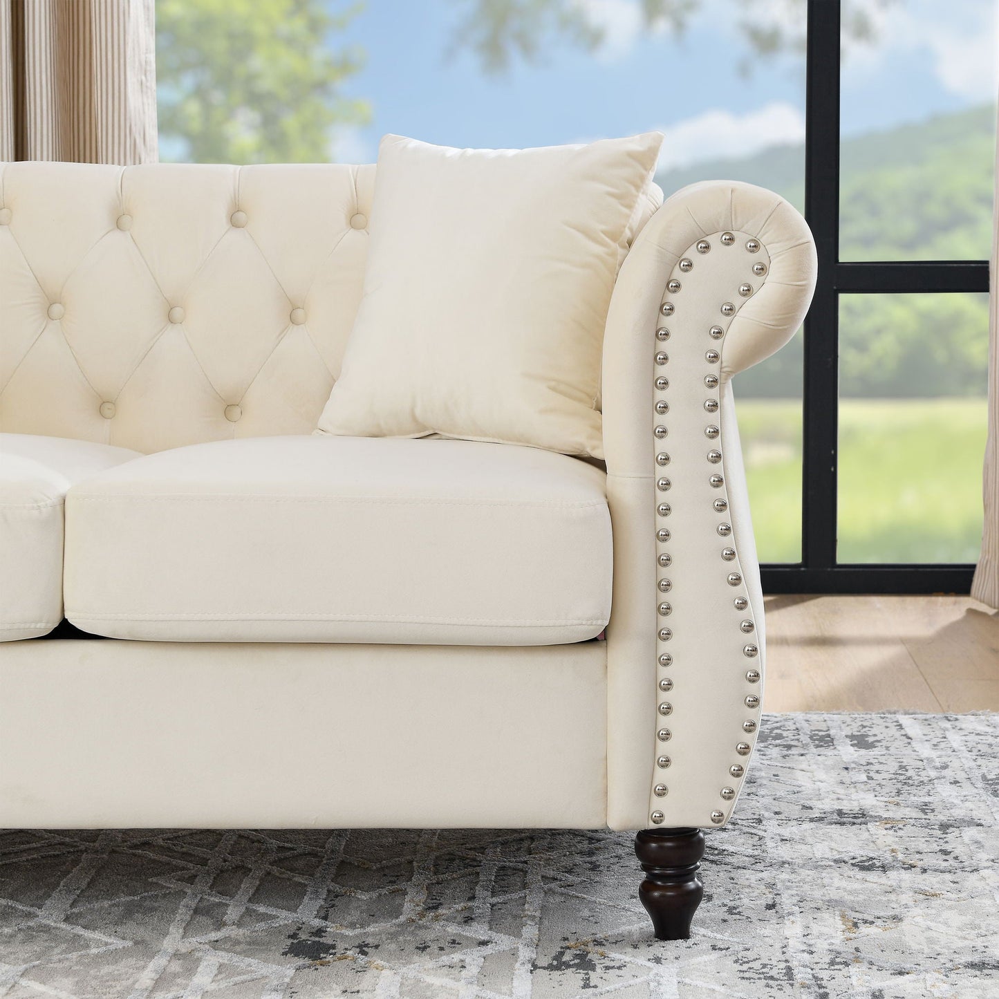 Chesterfield Sofa With Nailhead Trim and Cushions