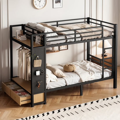 Twin XL over twin XL metal bunk bed with storage shelves in black by HouseOfZazla on Tampa Home & Garden Store