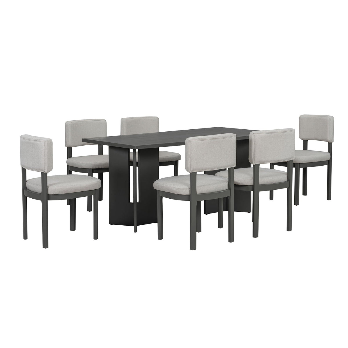 Dining Table Set with Six Upholstered Chairs in gray fabric by HouseOfZazla on Tampa Home & Garden Store