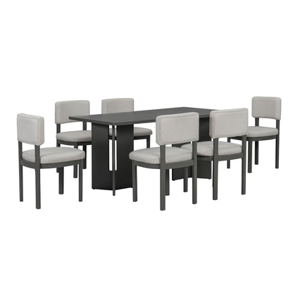 Dining Table Set with Six Upholstered Chairs in gray fabric by HouseOfZazla on Tampa Home & Garden Store