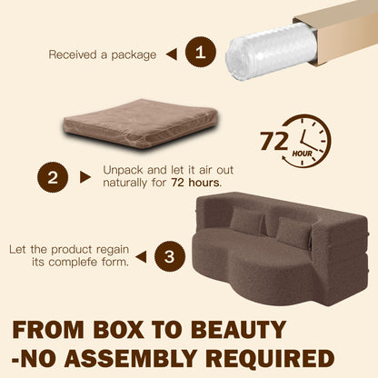 Modern Floor Sleeper Sofa Bed And Two Pillows